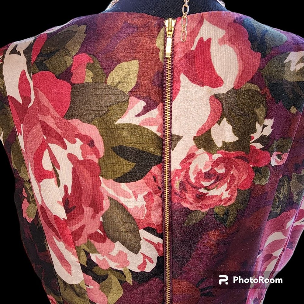 #002. Burgundy Floral Sleeveless A-Line Midi Dress-Roz&Ali - Picture 4 of 6